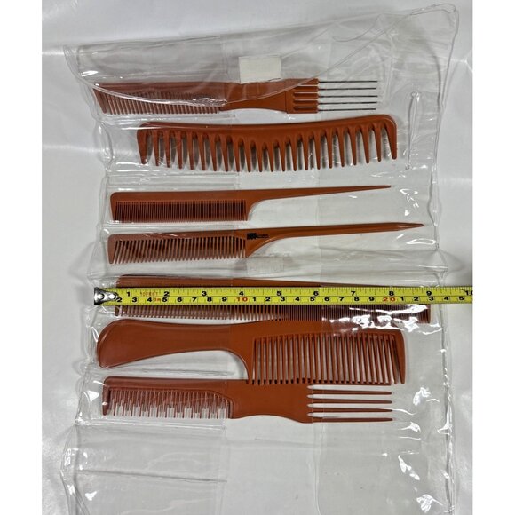 Hot Waves Seven Piece Comb Set Fine Tooth Pick Brown Plastic - Picture 10 of 10